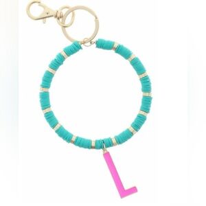 L Initial Bag Charm Beach Keychain Personalized Pink Teal Monogram Bracelet Gift